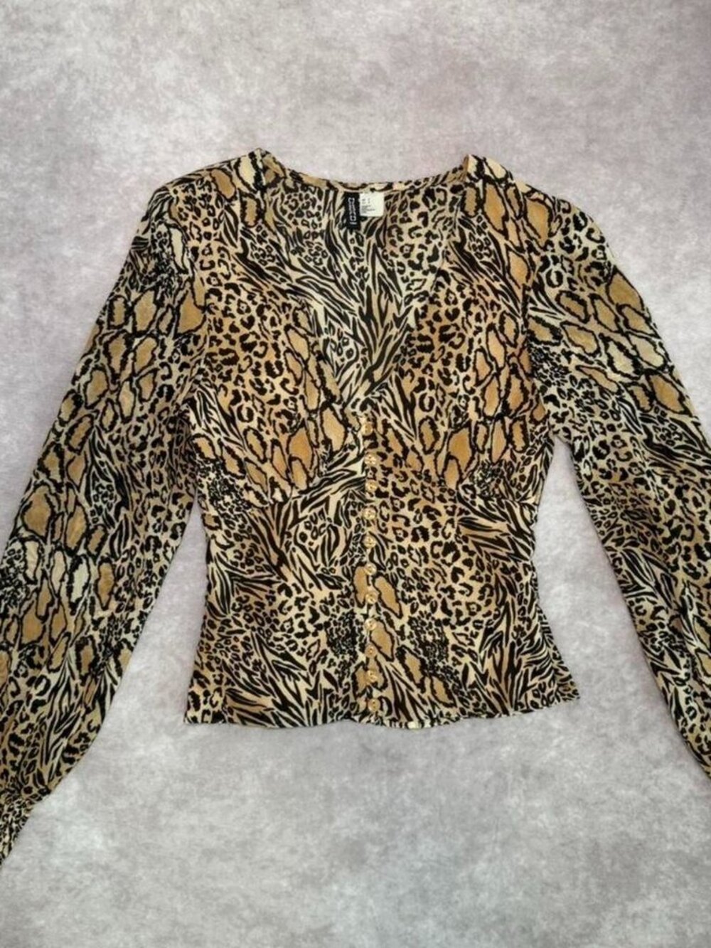H&M DIVIDED Mixed Animal Print Long Sleeve Ruched Corset Blouse Size 0